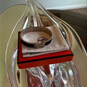 Hermes Black Enamel Clic H Bracelet with Silver Hardware
